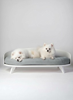 картинка Овальная напольная лежанка для кошек для мейн куна и собак средних пород (белая)