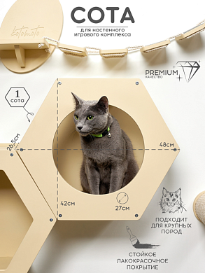Сота для настенного игрового комплекса для кошек с большим круглым окошком, бежевый