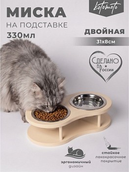 картинка Подставка "Волна" с 2 мисками (бежевый)