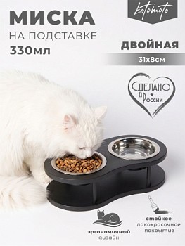 картинка Подставка "Волна" с 2 мисками (чёрный)